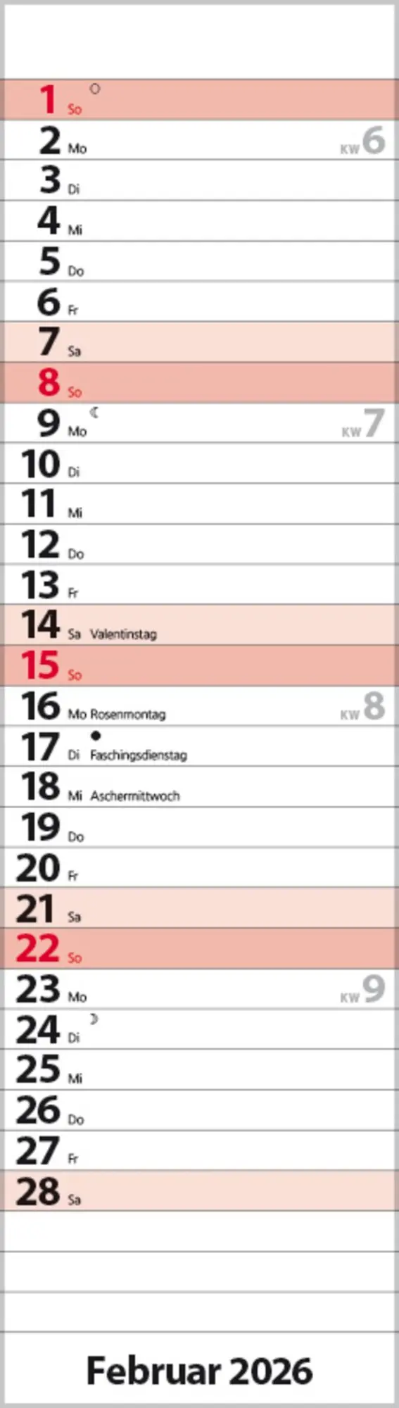 Bild: 9783731888512 | Streifenplaner Mini Rot 2026 | Verlag Korsch | Kalender | 13 S. | 2026