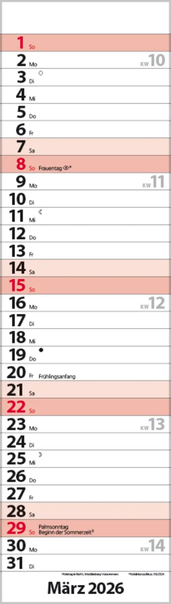 Bild: 9783731888512 | Streifenplaner Mini Rot 2026 | Verlag Korsch | Kalender | 13 S. | 2026