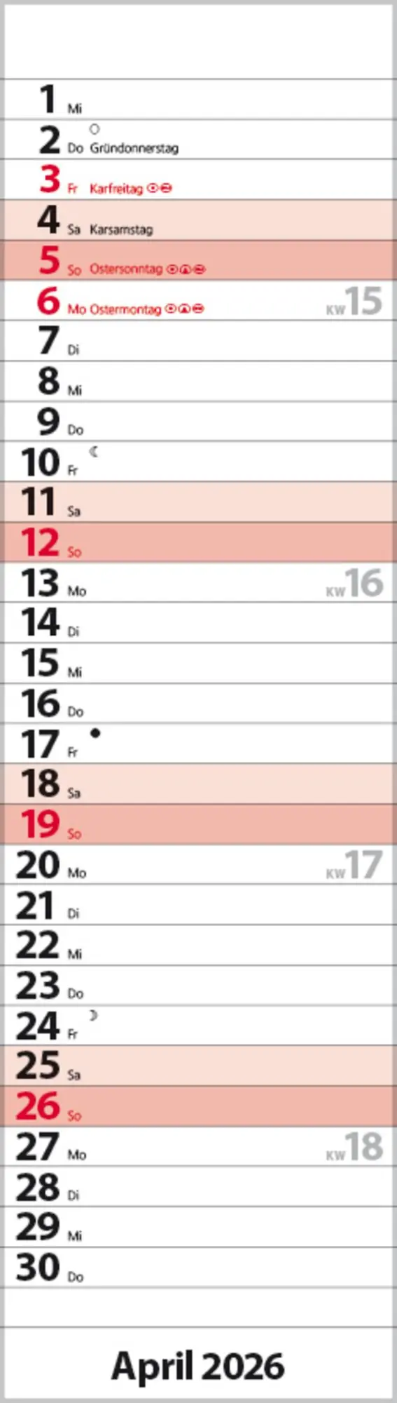 Bild: 9783731888512 | Streifenplaner Mini Rot 2026 | Verlag Korsch | Kalender | 13 S. | 2026