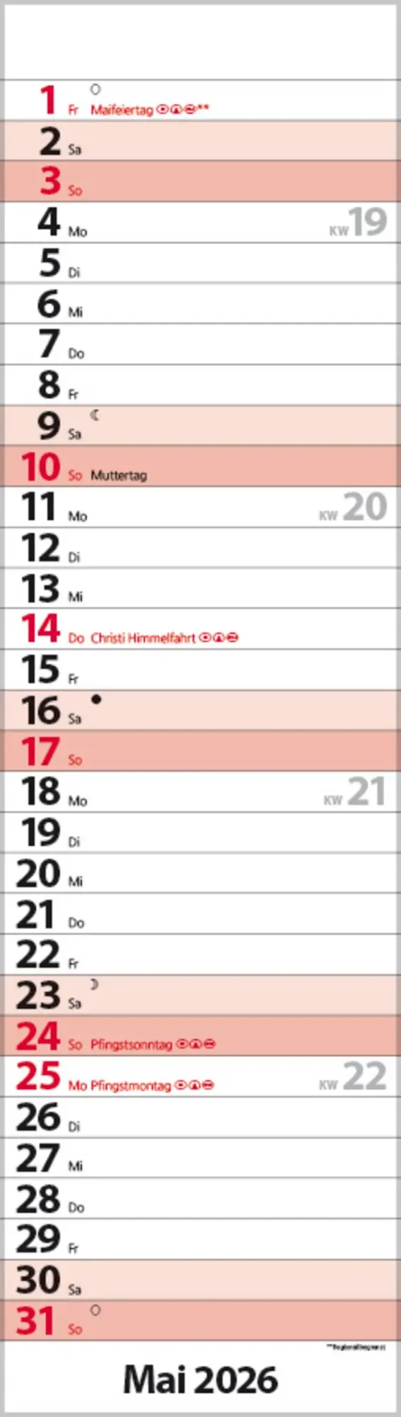 Bild: 9783731888512 | Streifenplaner Mini Rot 2026 | Verlag Korsch | Kalender | 13 S. | 2026