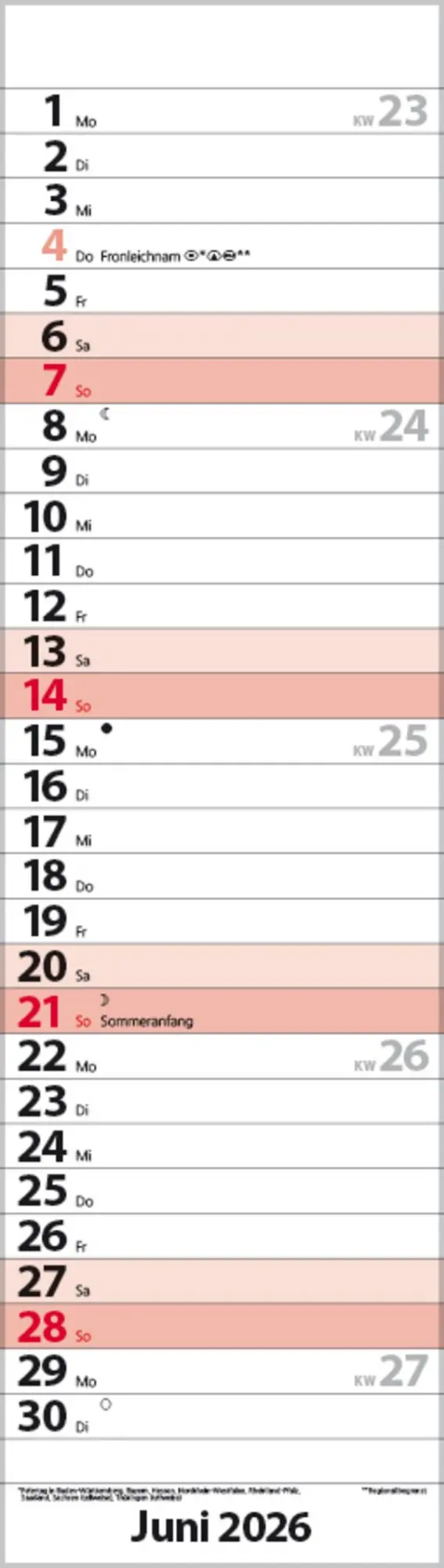 Bild: 9783731888512 | Streifenplaner Mini Rot 2026 | Verlag Korsch | Kalender | 13 S. | 2026