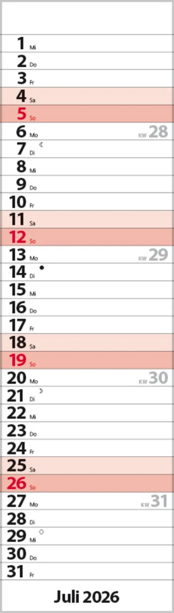 Bild: 9783731888512 | Streifenplaner Mini Rot 2026 | Verlag Korsch | Kalender | 13 S. | 2026