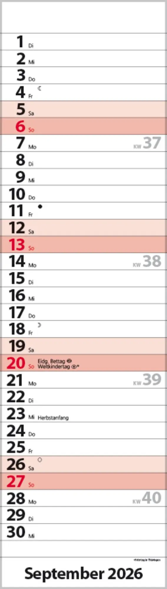 Bild: 9783731888512 | Streifenplaner Mini Rot 2026 | Verlag Korsch | Kalender | 13 S. | 2026