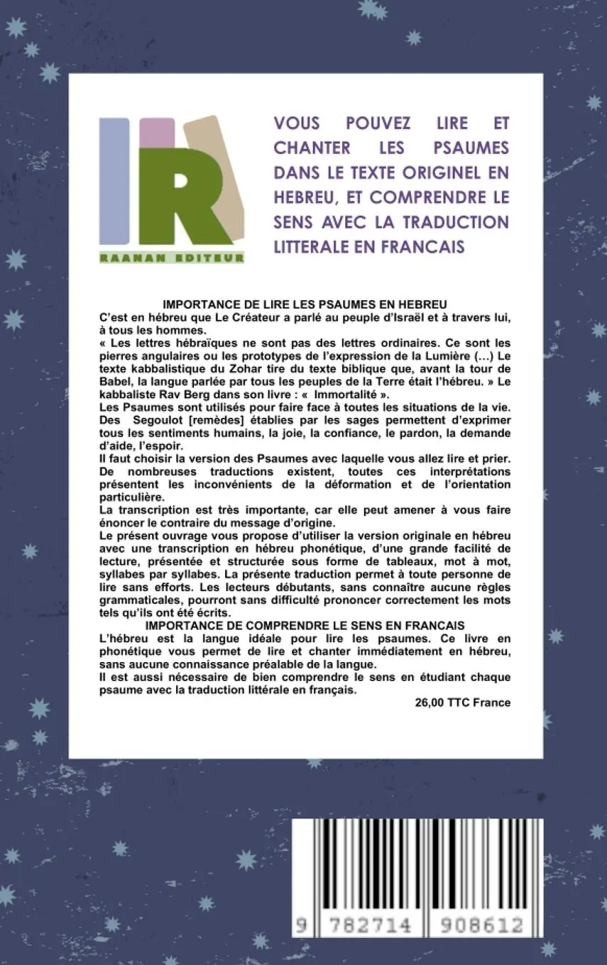Rückseite: 9782714908612 | PSAUMES TEHILIM Hebreu-Phonetique-Francais | Yaakov Raanan | Buch