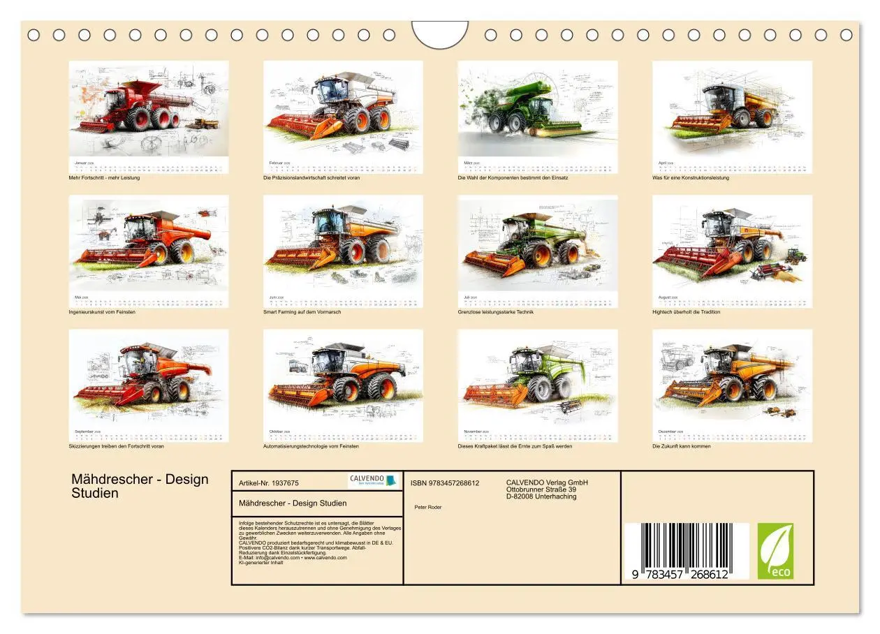 Bild: 9783457268612 | Mähdrescher - Design Studien (Wandkalender 2026 DIN A4 quer),...