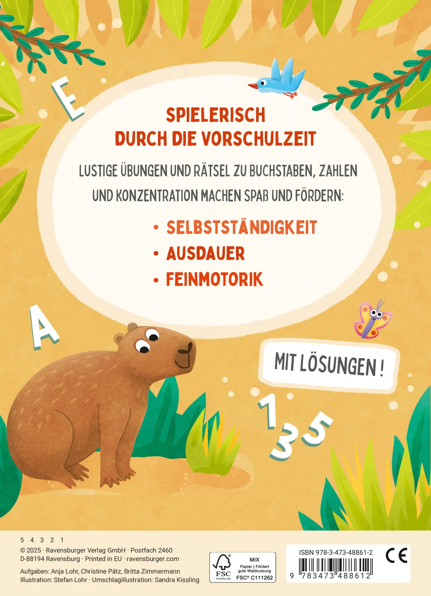 Rückseite: 9783473488612 | Mein Vorschulblock: Buchstaben, Zahlen, Konzentration | Lohr (u. a.)