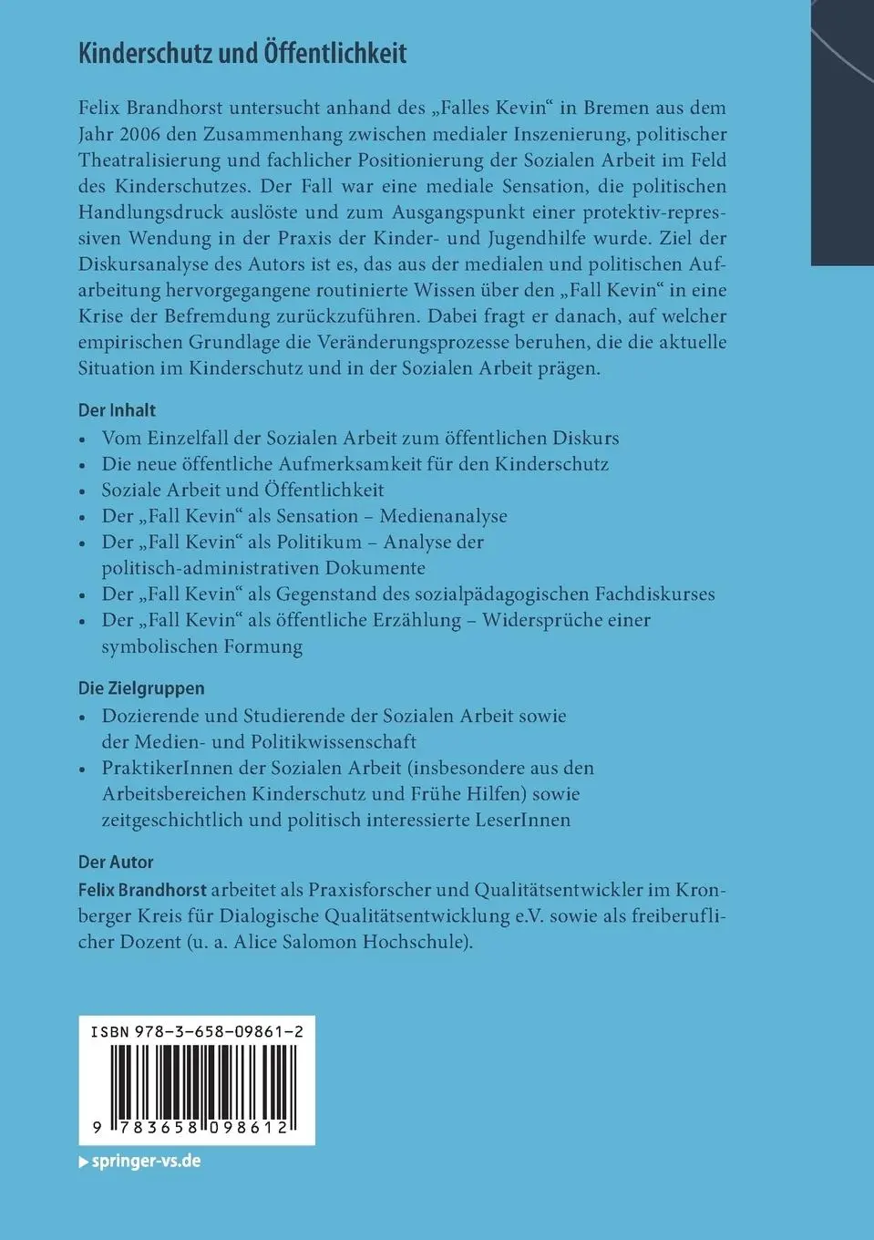 Rückseite: 9783658098612 | Kinderschutz und Öffentlichkeit | Felix Brandhorst | Taschenbuch | xvi