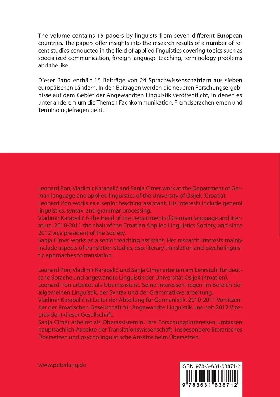 Rückseite: 9783631638712 | Applied Linguistics Today: Research and Perspectives - Angewandte...
