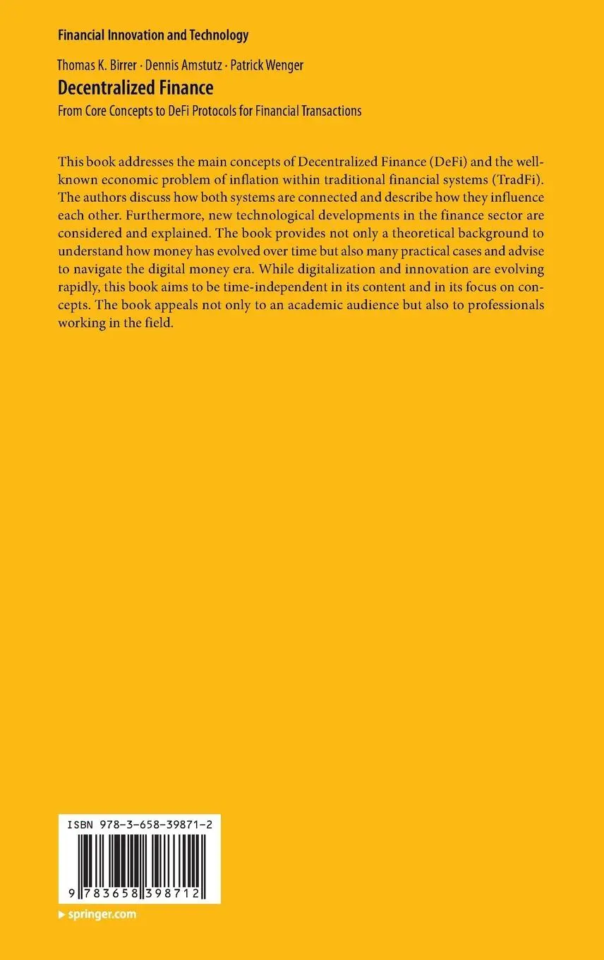 Rückseite: 9783658398712 | Decentralized Finance | Thomas K. Birrer (u. a.) | Buch | xv | 2023