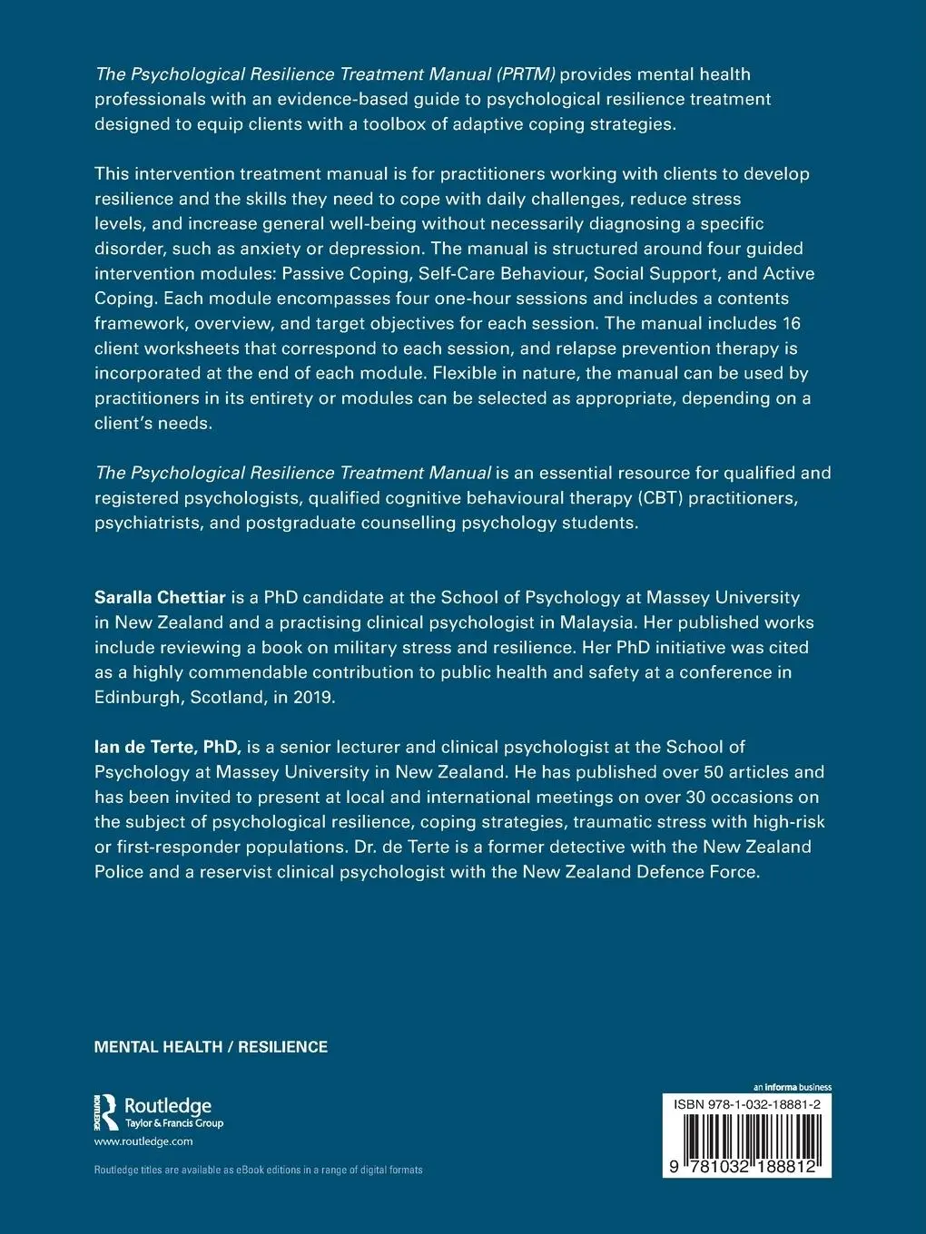 Rückseite: 9781032188812 | The Psychological Resilience Treatment Manual | Chettiar (u. a.)