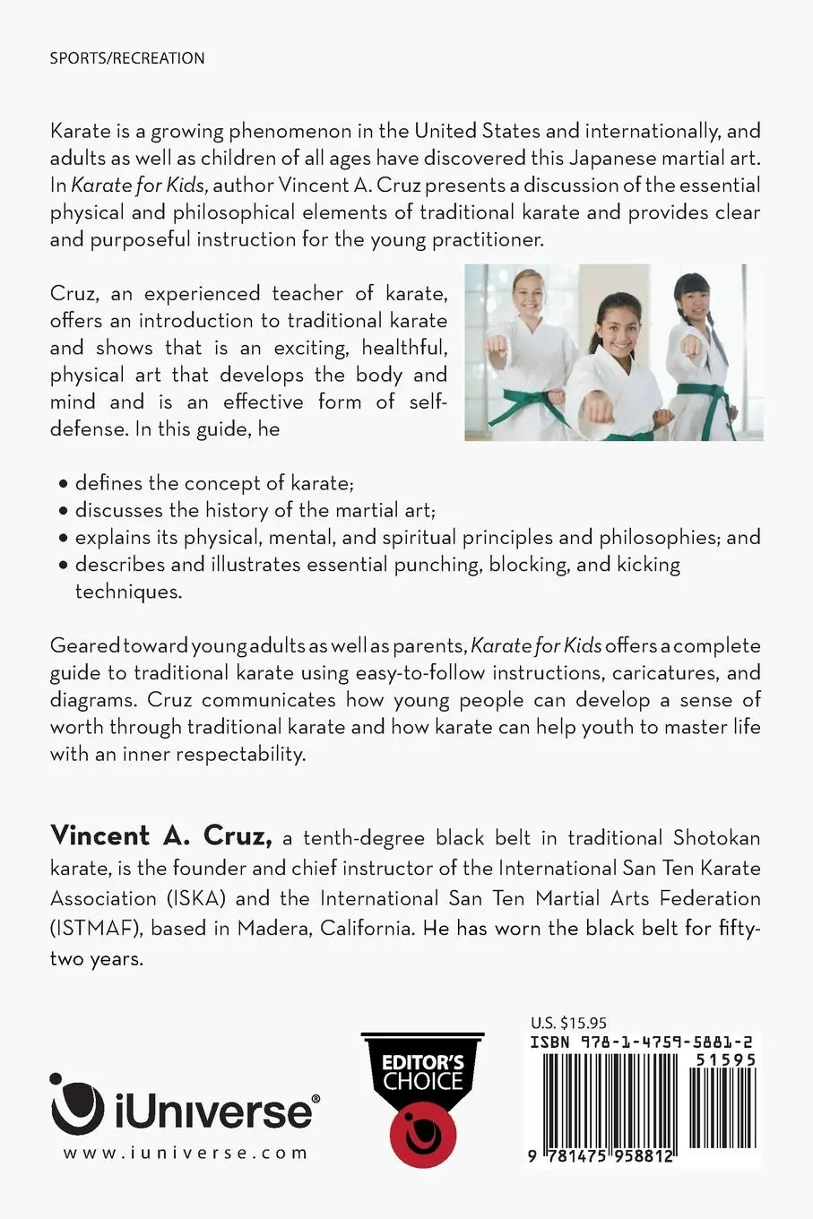 Rückseite: 9781475958812 | Karate for Kids and for Mom and Dad, Too | Vincent A. Cruz | Buch