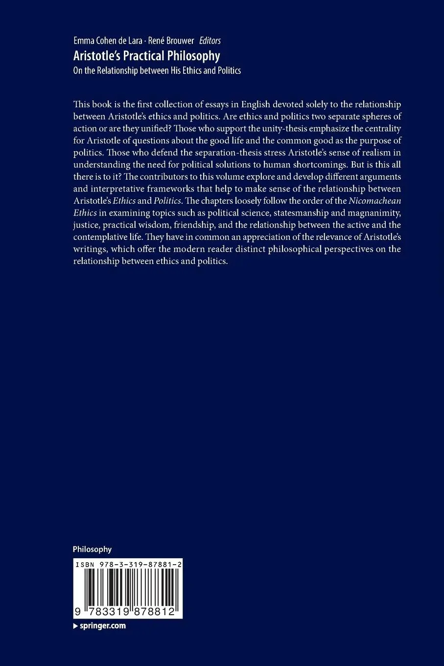 Rückseite: 9783319878812 | Aristotle's Practical Philosophy | René Brouwer (u. a.) | Taschenbuch
