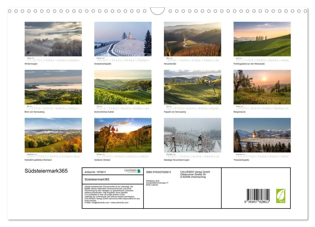 Bild: 9783457628812 | Südsteiermark365 (Wandkalender 2026 DIN A3 quer), CALVENDO...