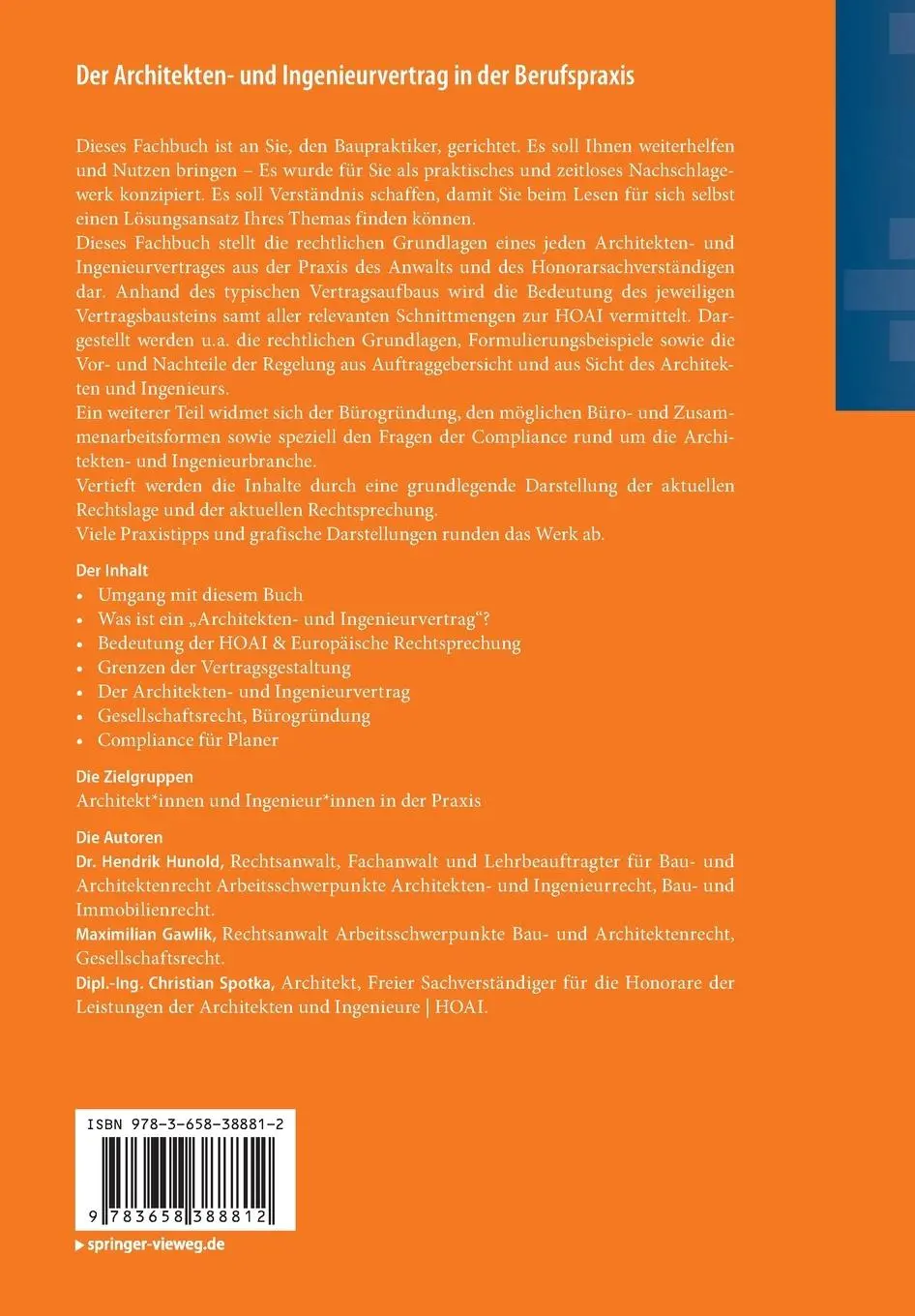 Rückseite: 9783658388812 | Der Architekten- und Ingenieurvertrag in der Berufspraxis | Buch | xi