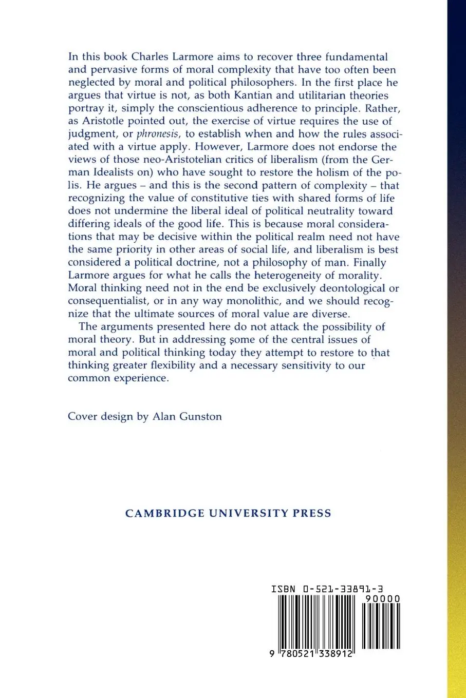 Rückseite: 9780521338912 | Patterns of Moral Complexity | Charles E. Larmore | Taschenbuch | 1987