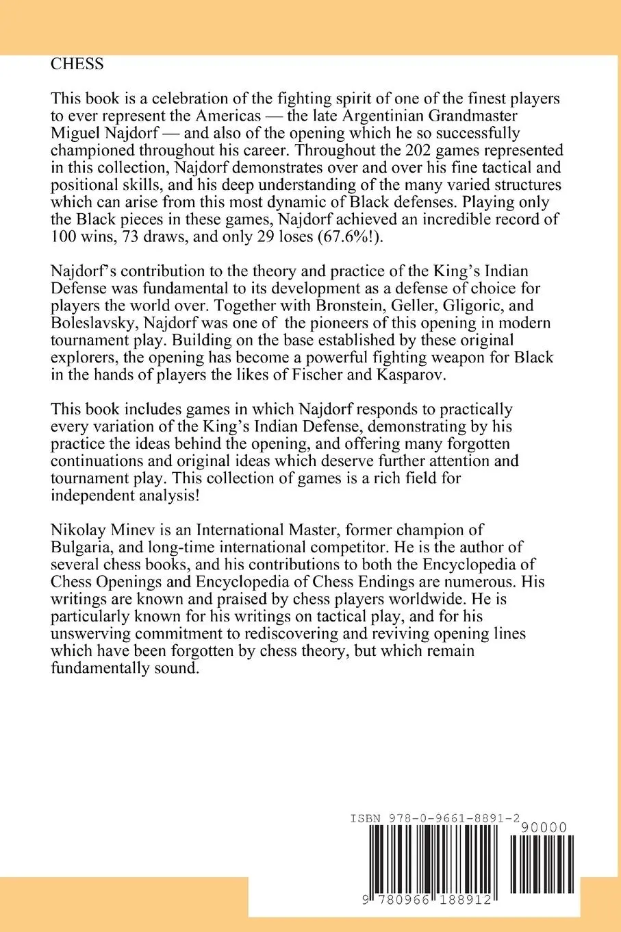 Rückseite: 9780966188912 | Miguel Najdorf | King of the King's Indian Defense | Nikolay Minev