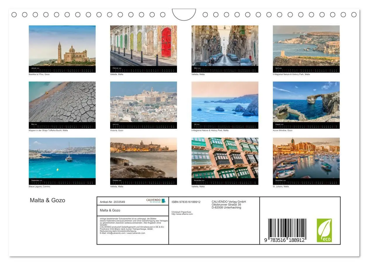 Bild: 9783516188912 | Malta &amp; Gozo (Wandkalender 2026 DIN A4 quer), CALVENDO Monatskalender