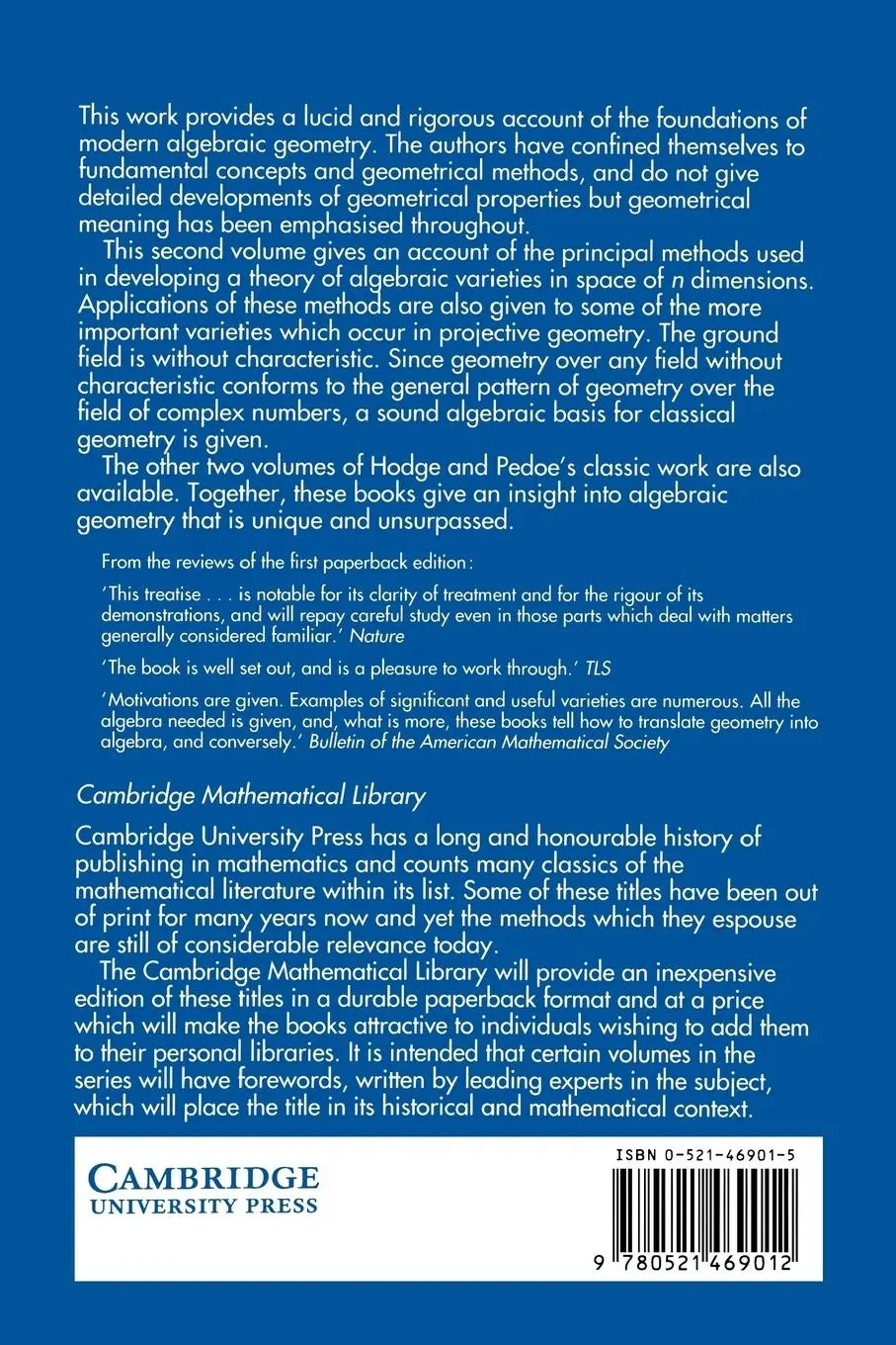 Rückseite: 9780521469012 | Methods of Algebraic Geometry | Volume 2 | W. V. D. Hodge (u. a.)
