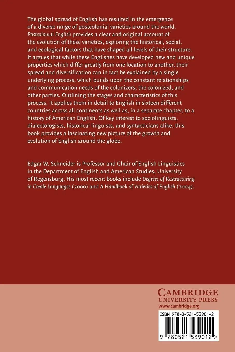 Rückseite: 9780521539012 | Postcolonial English | Varieties Around the World | Edgar W. Schneider