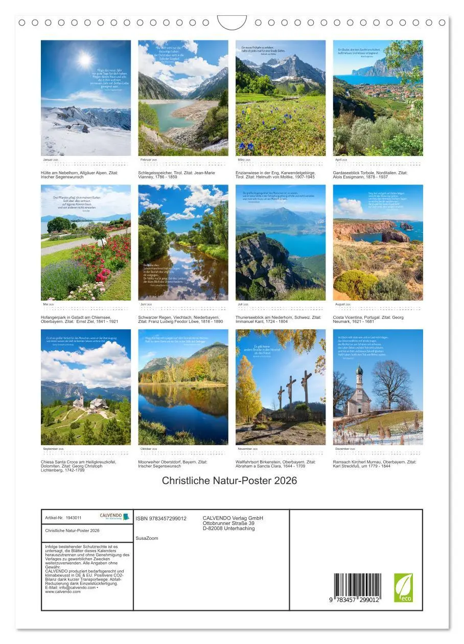 Bild: 9783457299012 | Christliche Natur-Poster 2026 (Wandkalender 2026 DIN A3 hoch),...