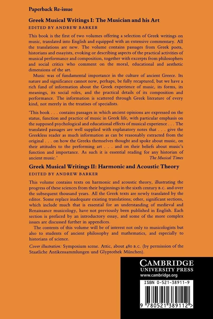 Rückseite: 9780521389112 | Greek Musical Writings | Volume 1, the Musician and His Art | Buch
