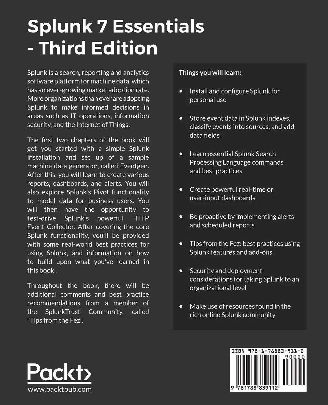 Rückseite: 9781788839112 | Splunk 7 Essentials, Third Edition | J-P Contreras (u. a.) | Buch