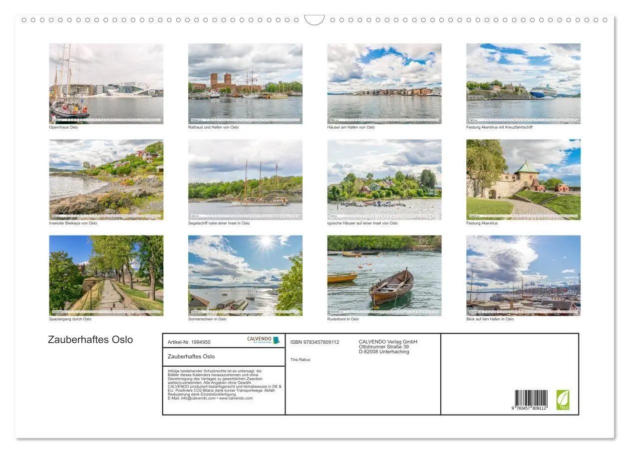 Bild: 9783457809112 | Zauberhaftes Oslo (Wandkalender 2026 DIN A2 quer), CALVENDO...