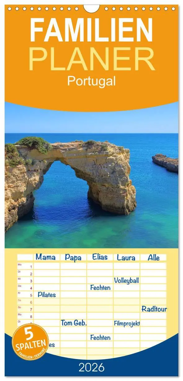 Cover: 9783516519112 | Familienplaner 2026 - Portugal mit 5 Spalten (Wandkalender, 21 x 45...