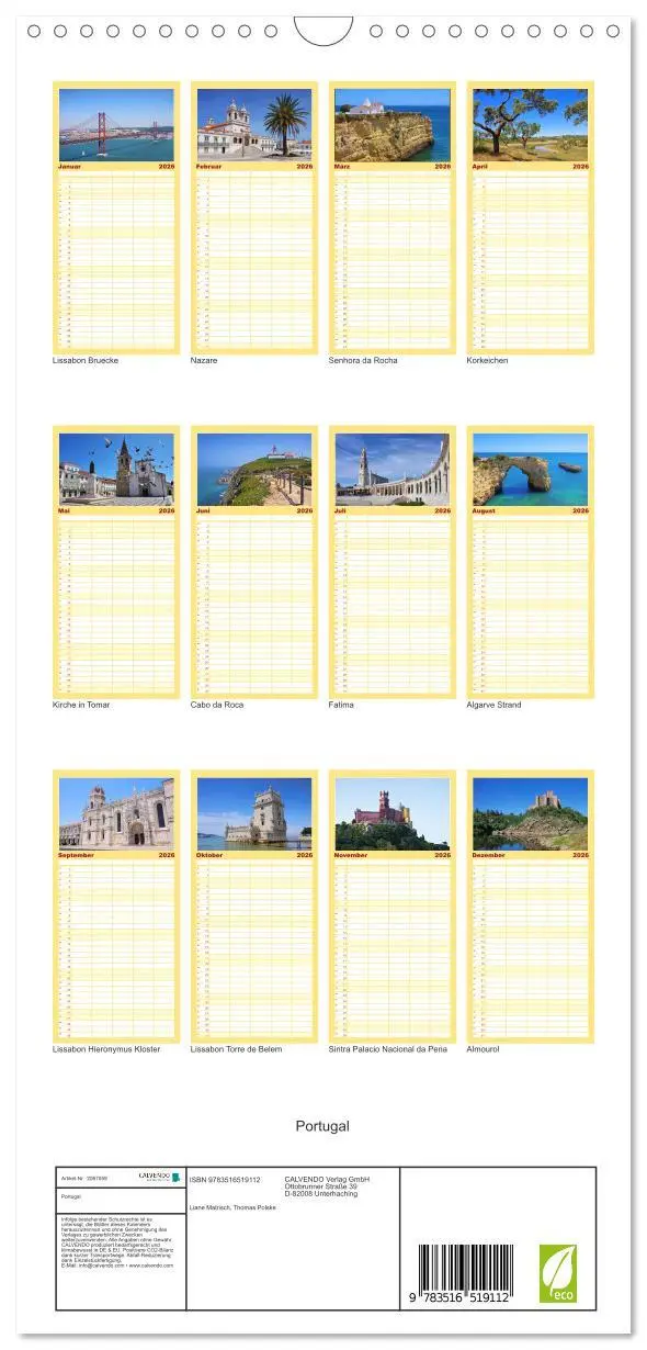 Bild: 9783516519112 | Familienplaner 2026 - Portugal mit 5 Spalten (Wandkalender, 21 x 45...