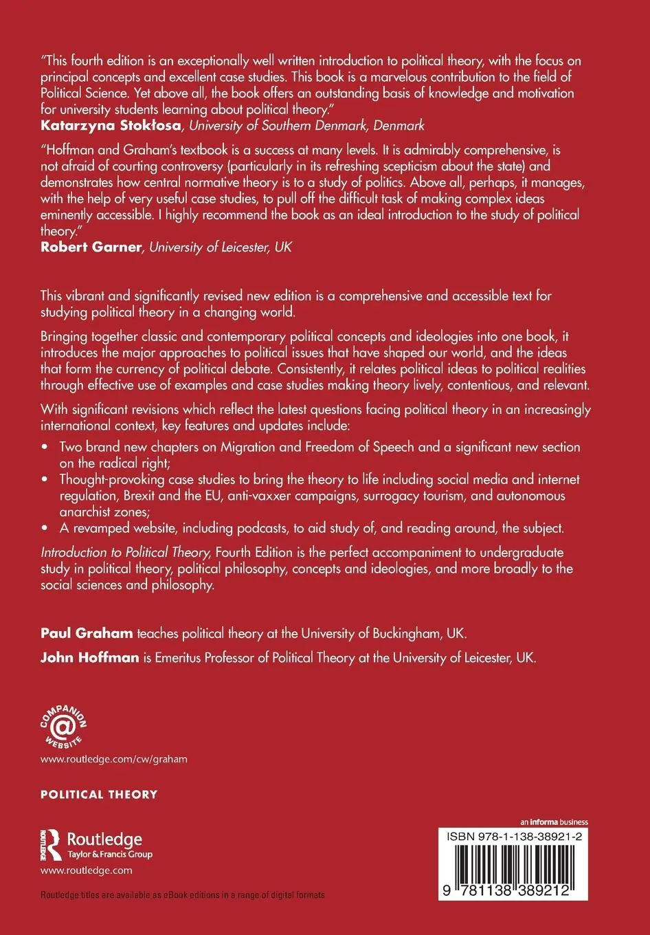 Rückseite: 9781138389212 | Introduction to Political Theory | John Hoffman (u. a.) | Taschenbuch
