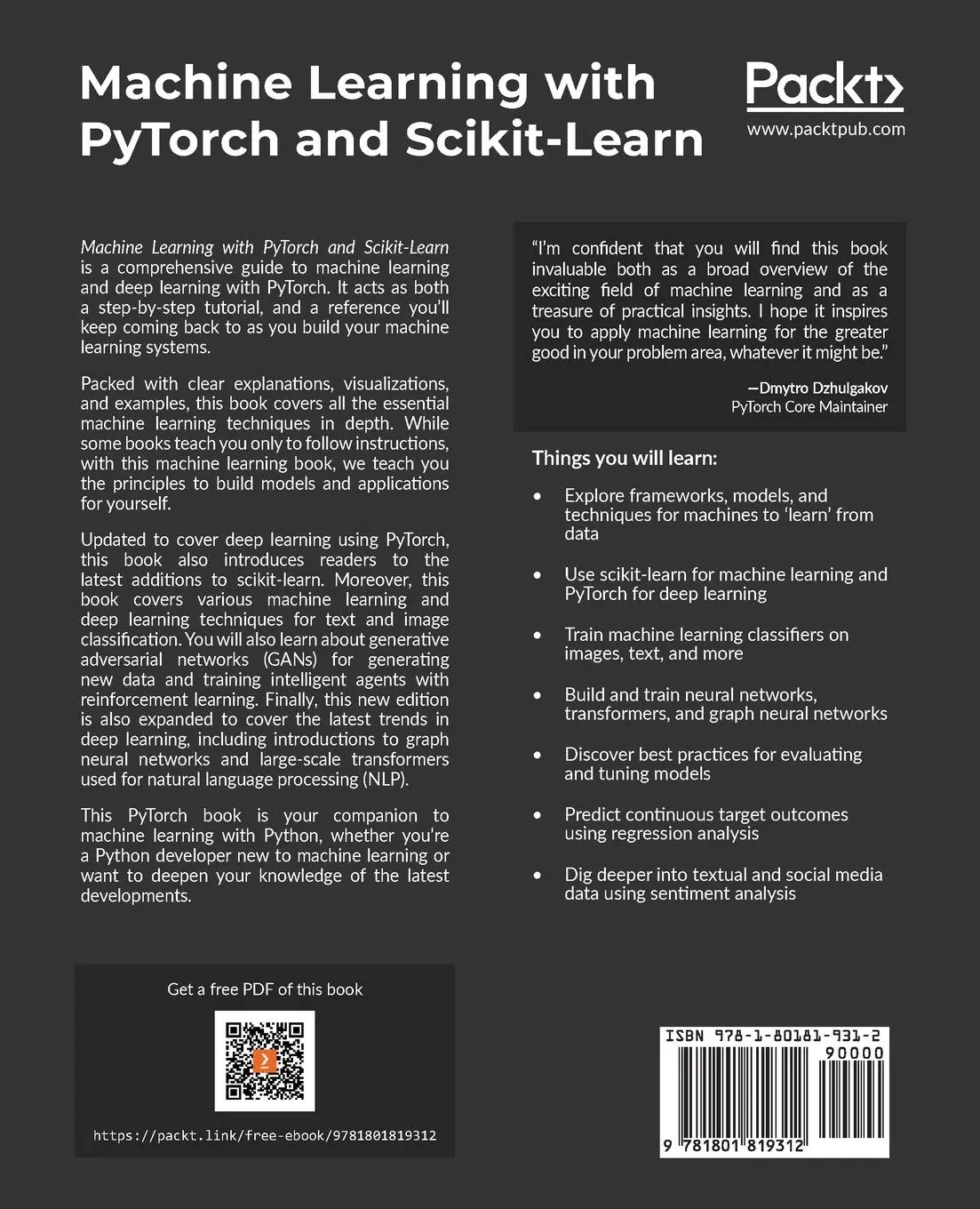 Rückseite: 9781801819312 | Machine Learning with PyTorch and Scikit-Learn | Raschka (u. a.)
