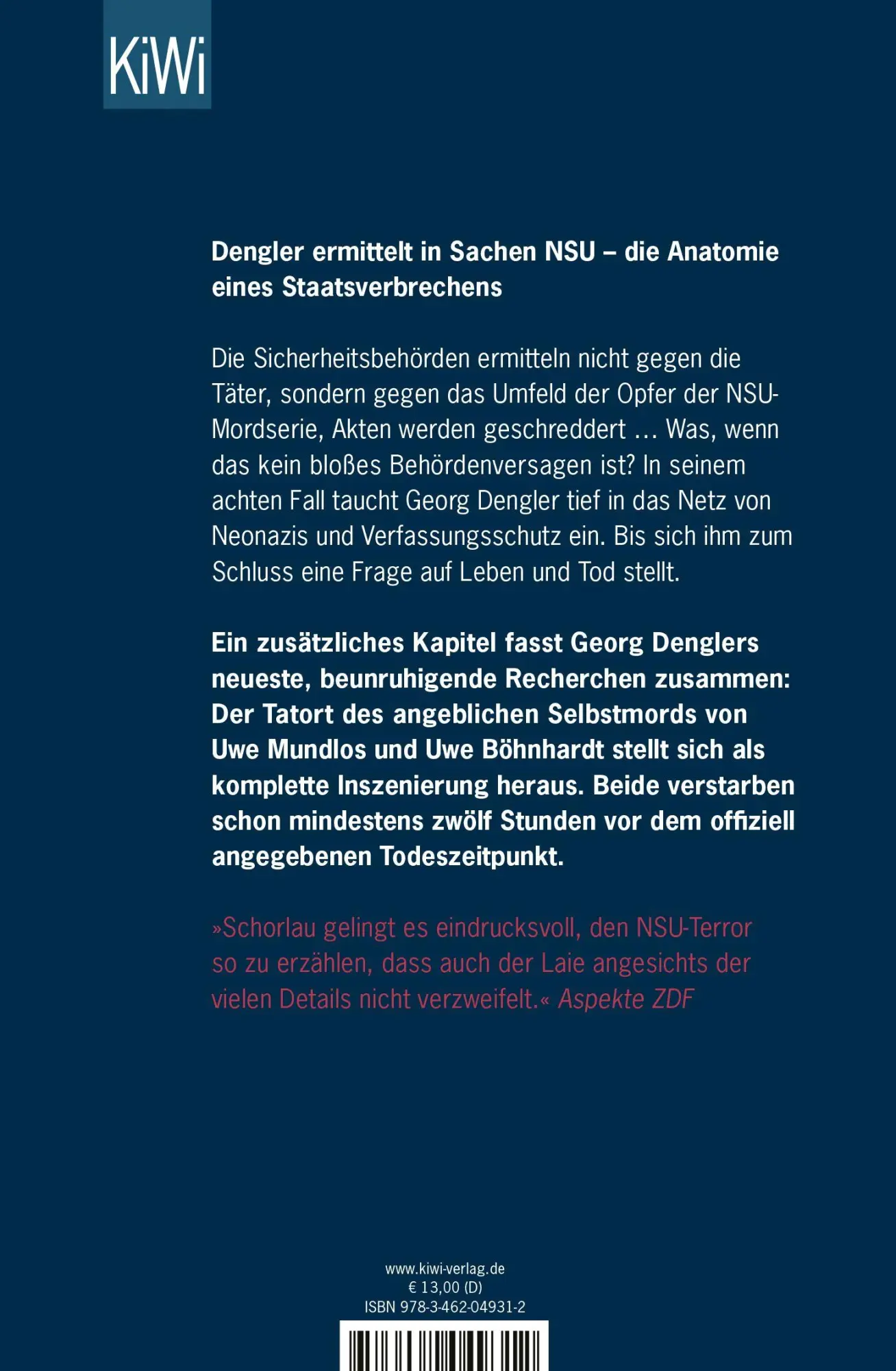 Rückseite: 9783462049312 | Die schützende Hand | Denglers achter Fall | Wolfgang Schorlau | Buch