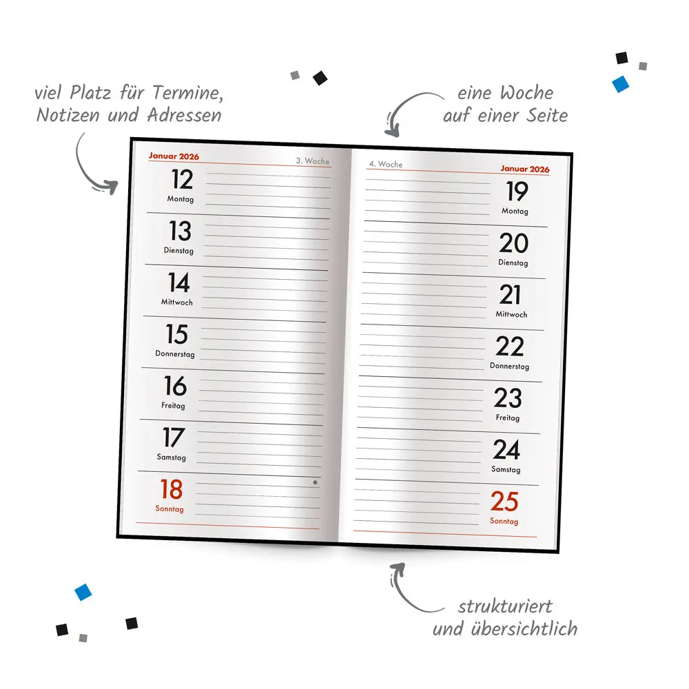 Bild: 4251901509512 | Trötsch Taschenterminer schwarz 2026 | Wochenkalender | Co.KG | 64 S.