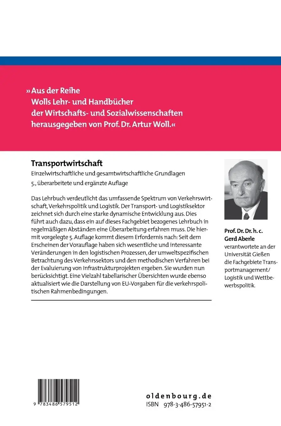 Rückseite: 9783486579512 | Transportwirtschaft | Gerd Aberle | Buch | XXVII | Deutsch | 2009