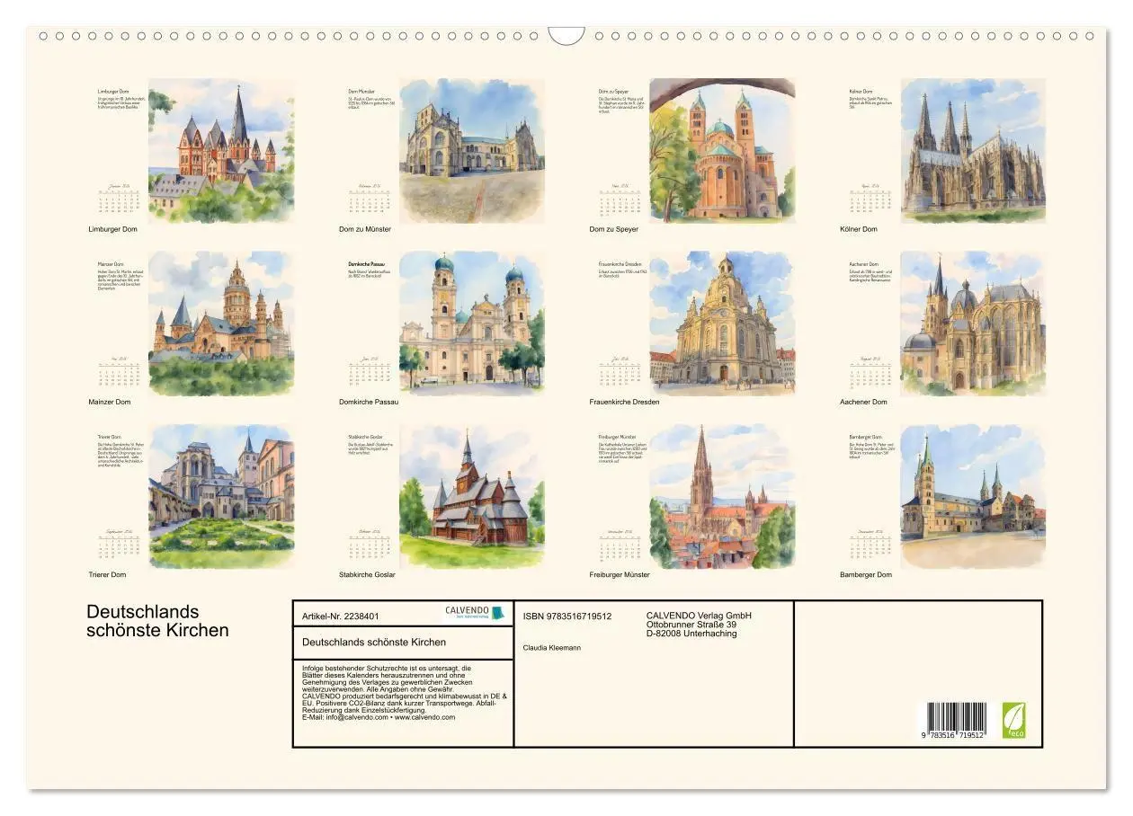 Bild: 9783516719512 | Deutschlands schönste Kirchen (Wandkalender 2026 DIN A2 quer),...