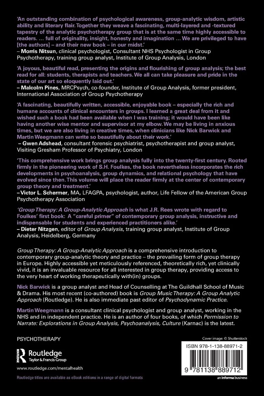 Rückseite: 9781138889712 | Group Therapy | A group analytic approach | Nick Barwick (u. a.)