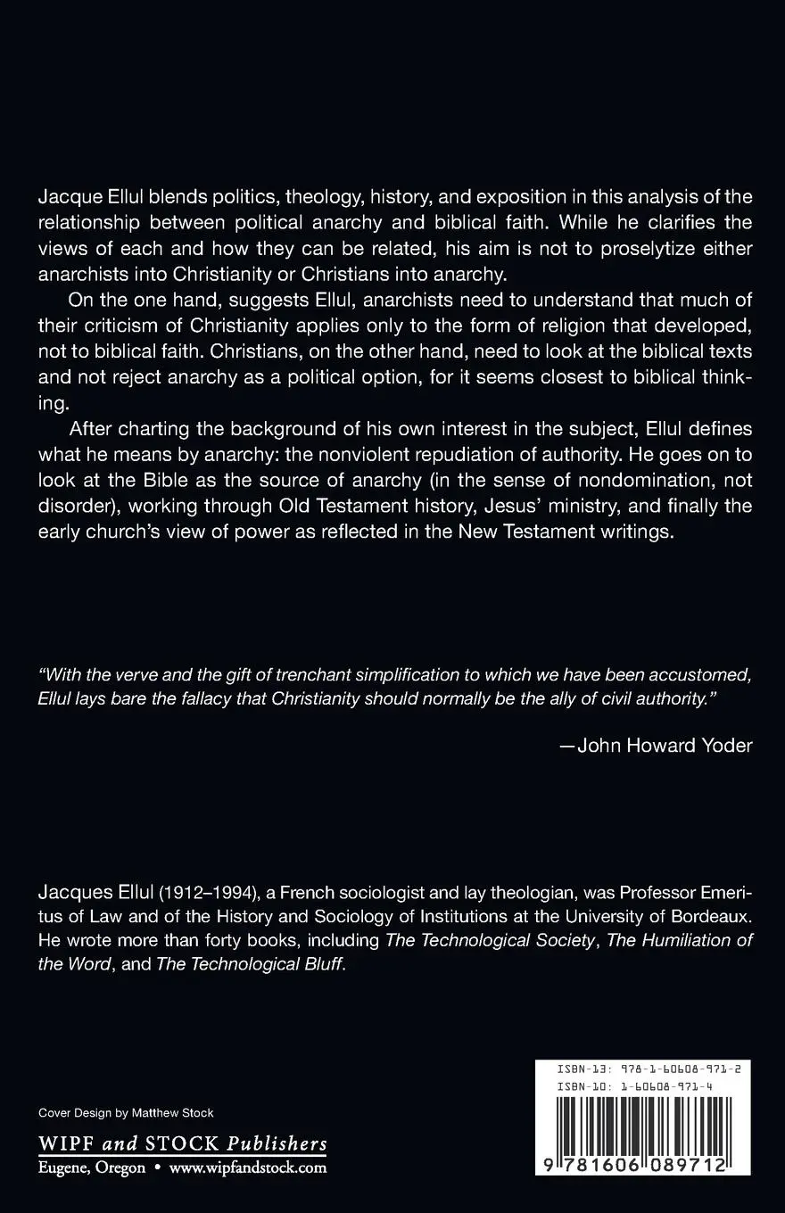 Rückseite: 9781606089712 | Anarchy and Christianity | Jacques Ellul | Taschenbuch | Englisch