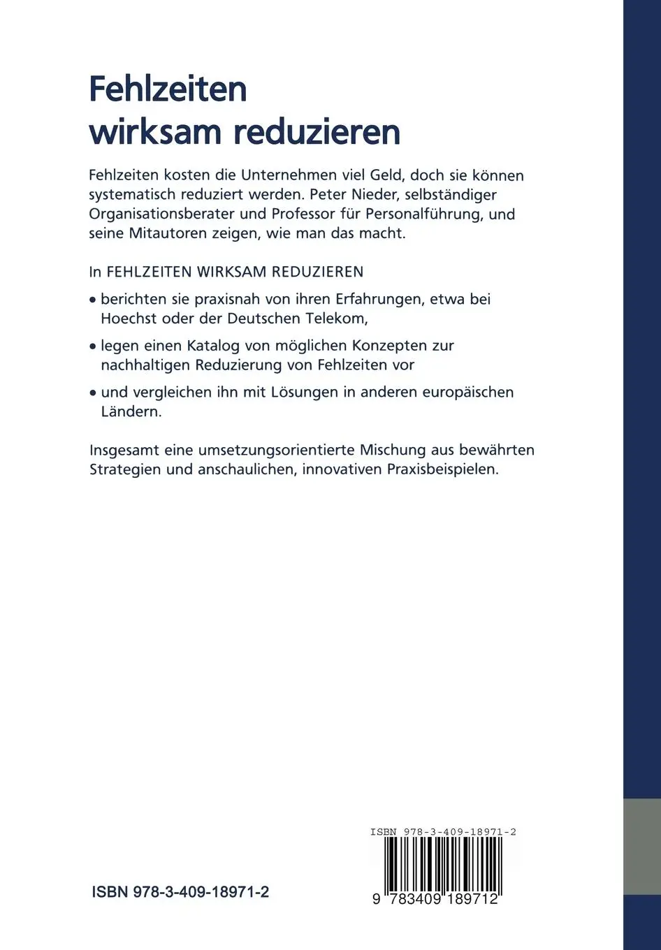Rückseite: 9783409189712 | Fehlzeiten wirksam reduzieren | Konzepte, Maßnahmen, Praxisbeispiele