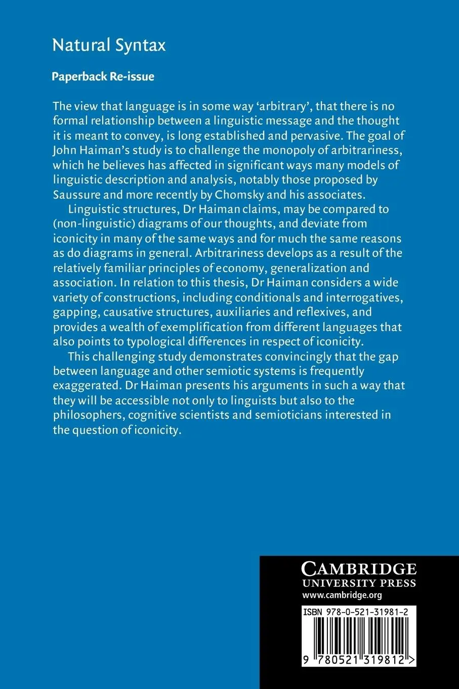Rückseite: 9780521319812 | Natural Syntax | Iconicity and Erosion | Haiman (u. a.) | Taschenbuch