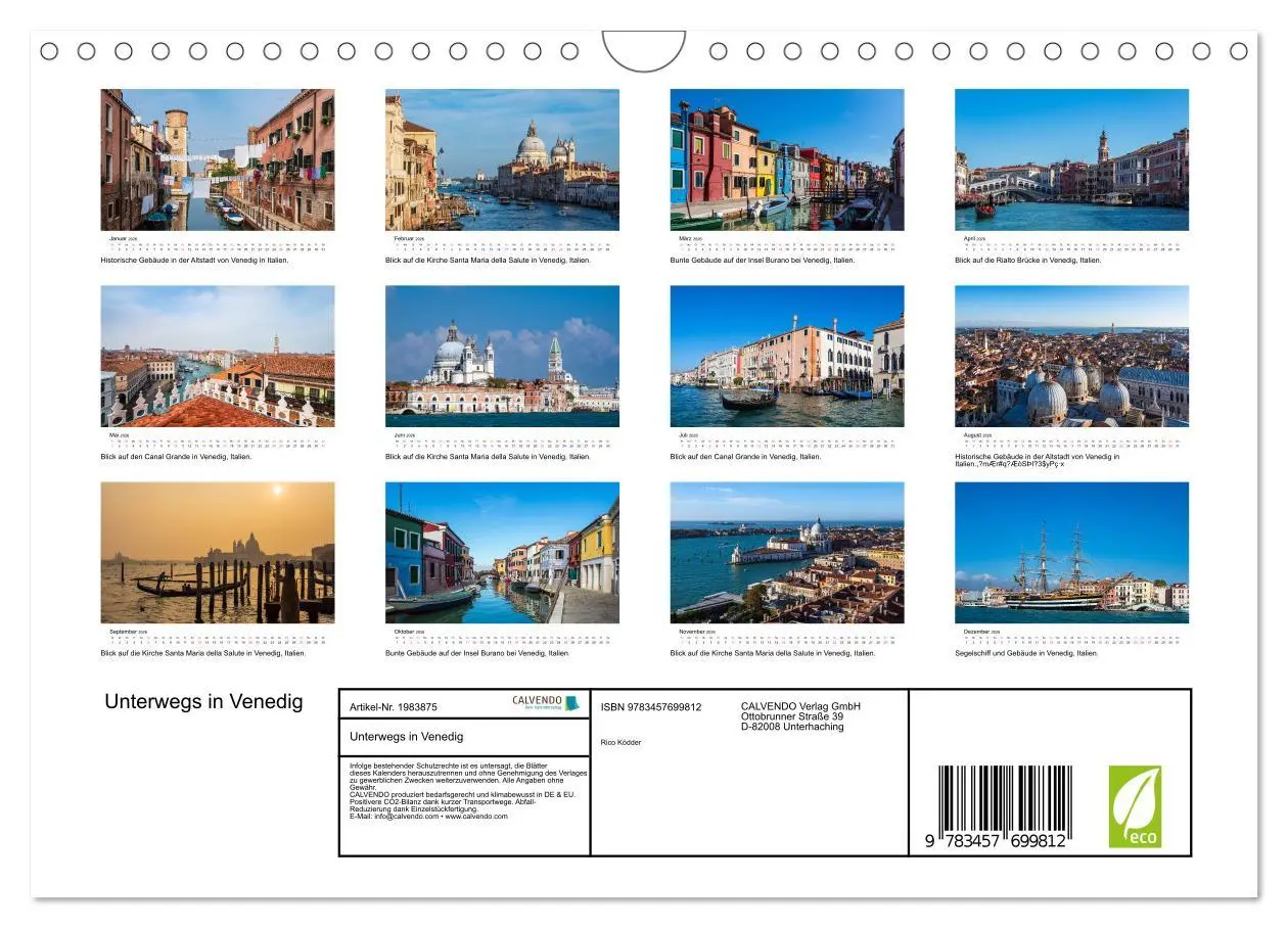 Bild: 9783457699812 | Unterwegs in Venedig (Wandkalender 2026 DIN A4 quer), CALVENDO...