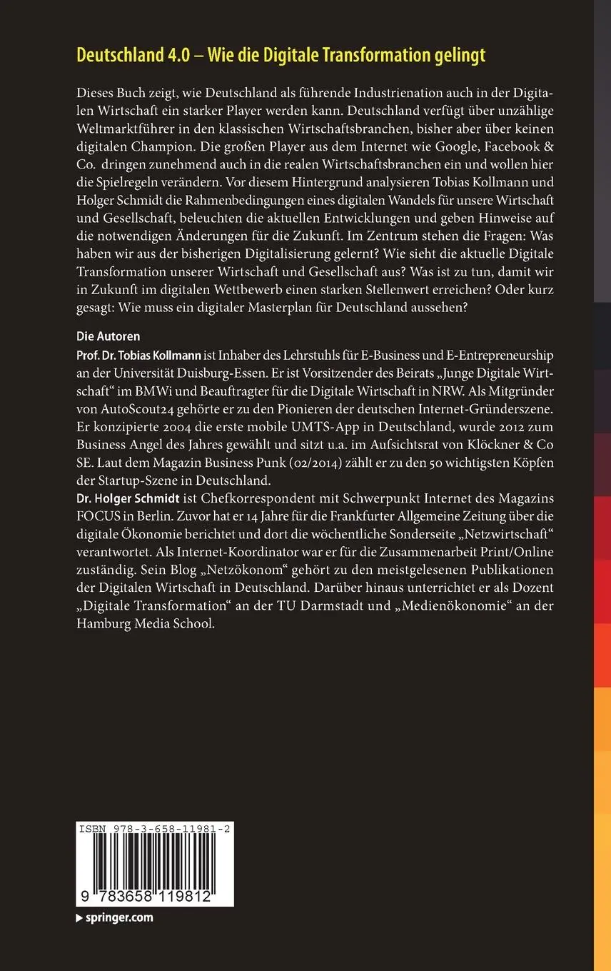 Rückseite: 9783658119812 | Deutschland 4.0 | Wie die DigitaleTransformation gelingt | Buch | viii