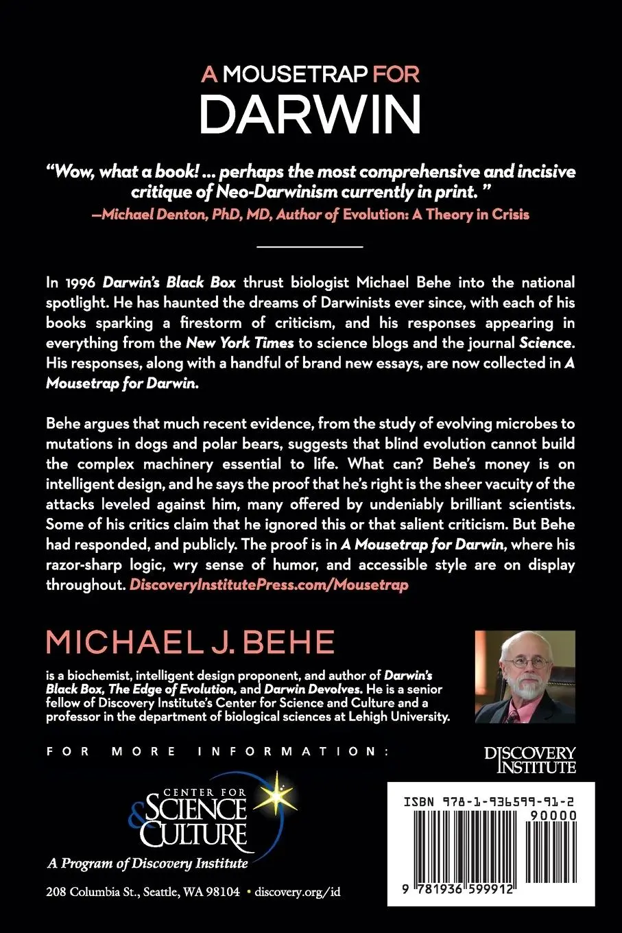 Rückseite: 9781936599912 | A Mousetrap for Darwin | Michael J. Behe | Taschenbuch | Englisch