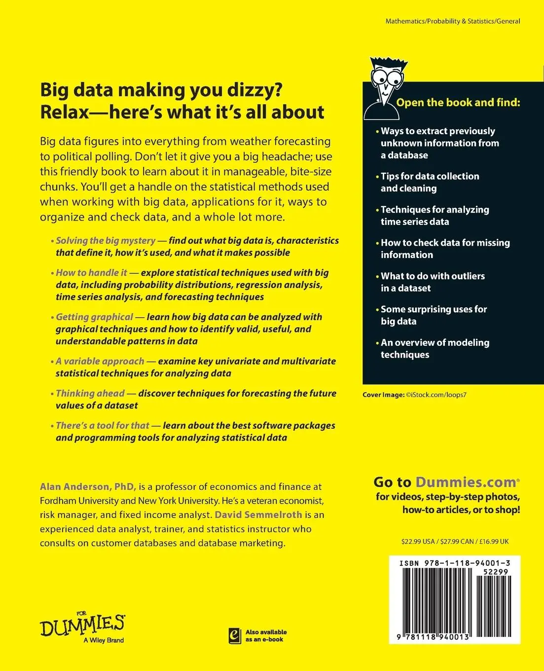 Rückseite: 9781118940013 | Statistics for Big Data for Dummies | Alan Anderson | Taschenbuch