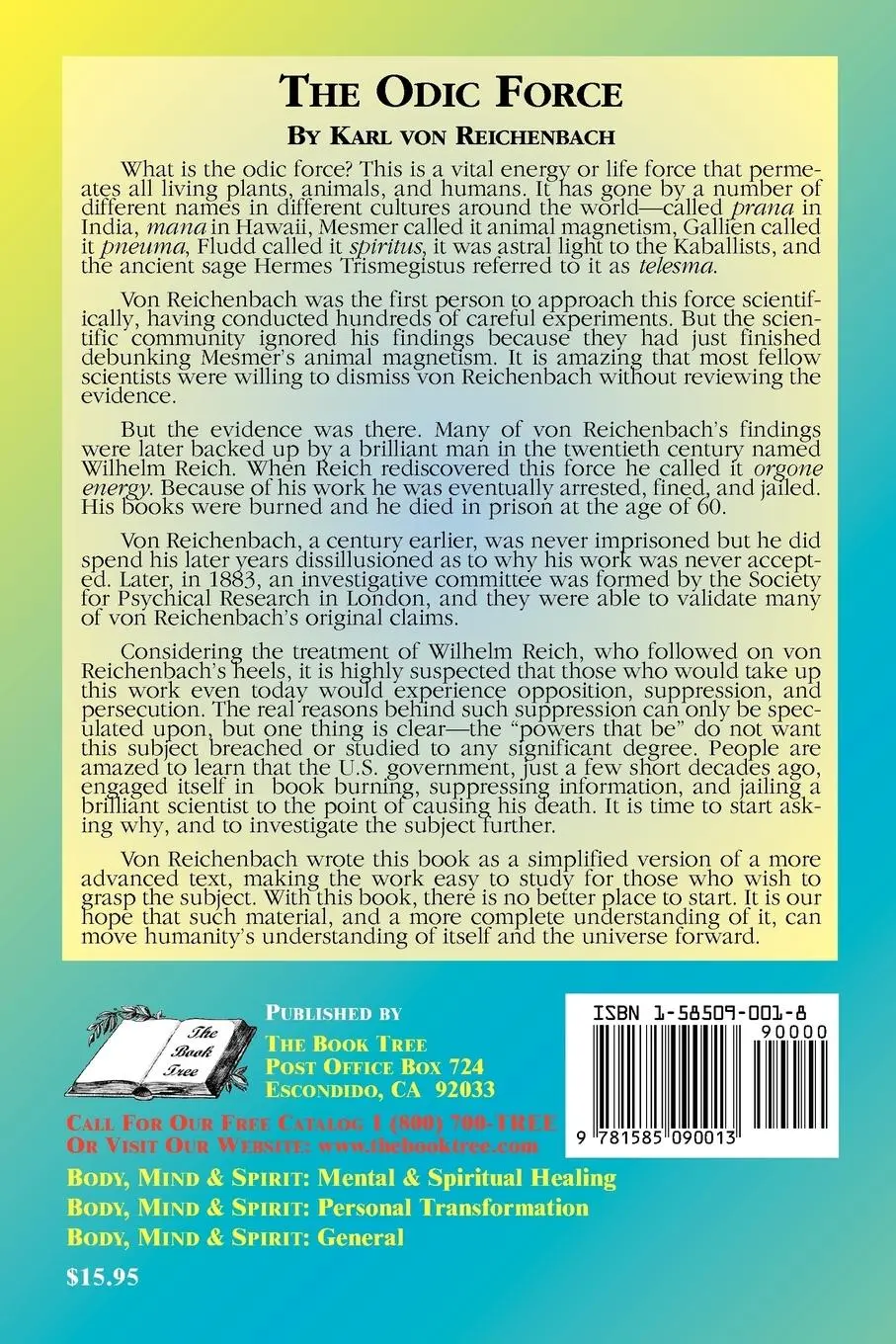 Rückseite: 9781585090013 | The Odic Force | Letters on Od and Magnetism | Karl Von Reichenbach