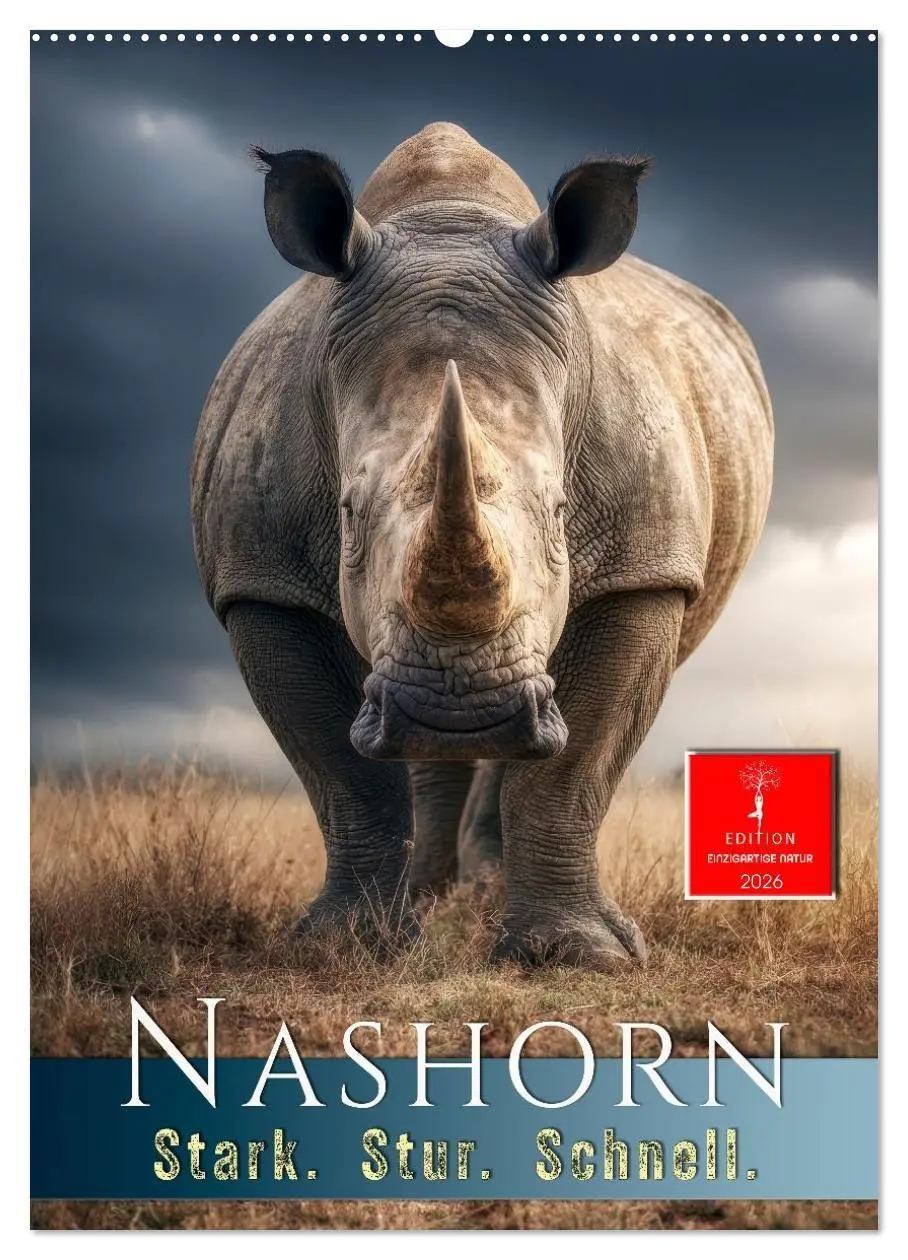 Cover: 9783516720013 | Nashorn - Stark. Stur. Schnell. (Wandkalender 2026 DIN A2 hoch),...