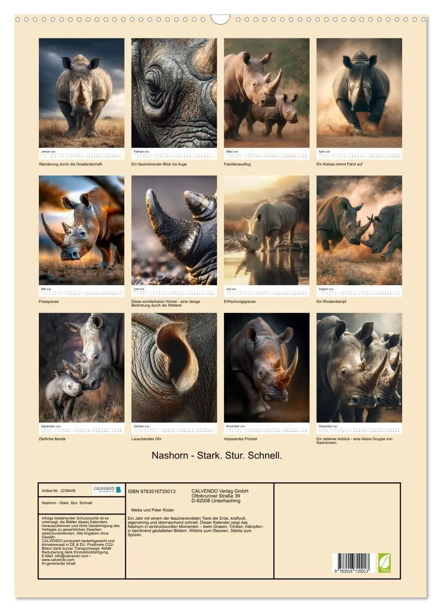 Bild: 9783516720013 | Nashorn - Stark. Stur. Schnell. (Wandkalender 2026 DIN A2 hoch),...