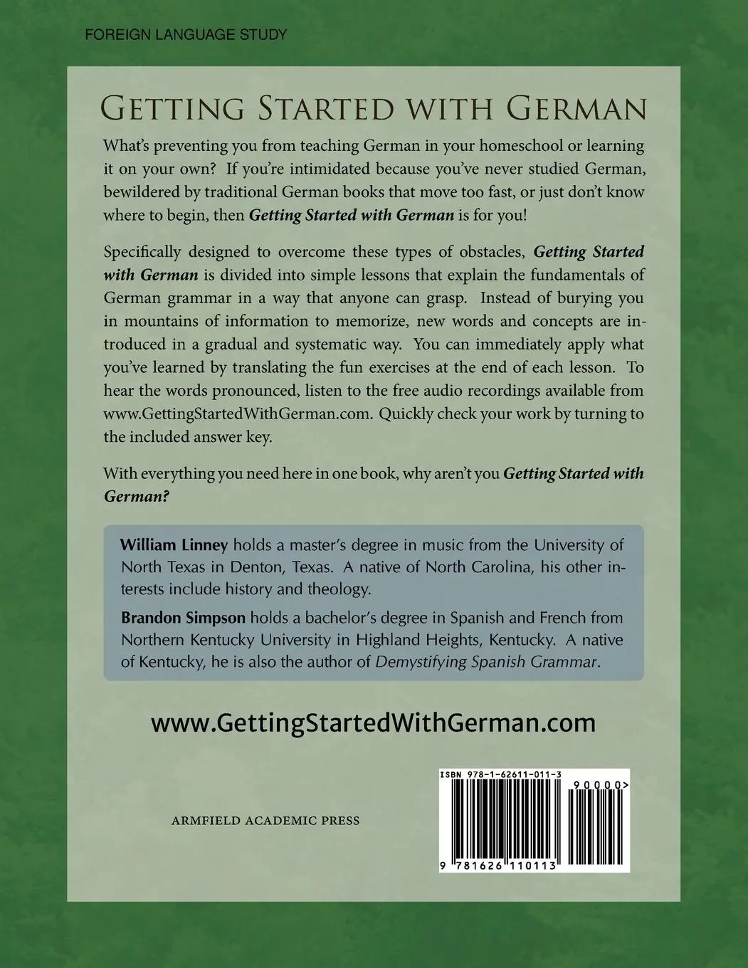 Rückseite: 9781626110113 | Getting Started with German | William E. Linney (u. a.) | Taschenbuch