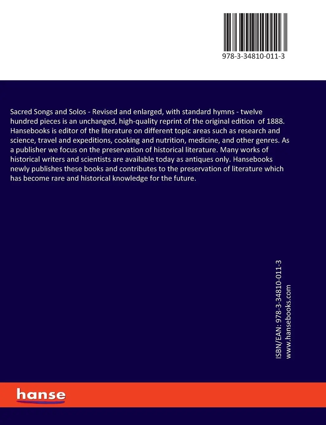 Rückseite: 9783348100113 | Sacred Songs and Solos | Ira D. Sankey | Taschenbuch | Englisch | 2023