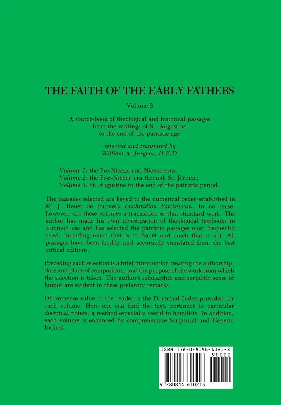 Rückseite: 9780814610213 | Faith of the Early Fathers | Volume 3 | William A. Jurgens | Buch