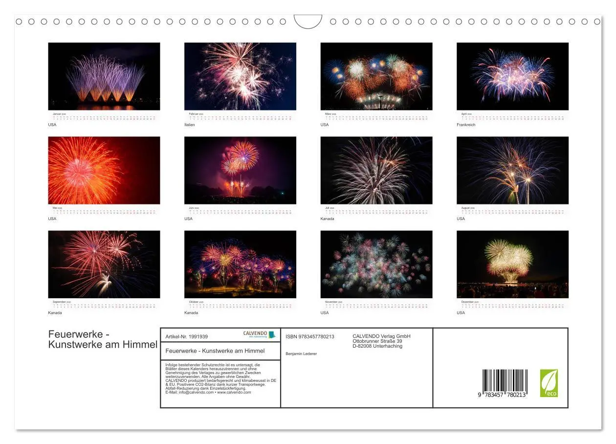 Bild: 9783457780213 | Feuerwerke - Kunstwerke am Himmel (Wandkalender 2026 DIN A3 quer),...